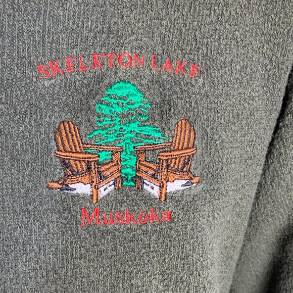 Vintage 1/4 Zip Fleece Henley Sweater Jacket Mens L Embroidered Green Pullover - Picture 3 of 11